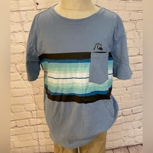 Quicksilver Boys (10) Light Blue w/ Stripes Short-Sleeved T-Shirt w/ Pocket